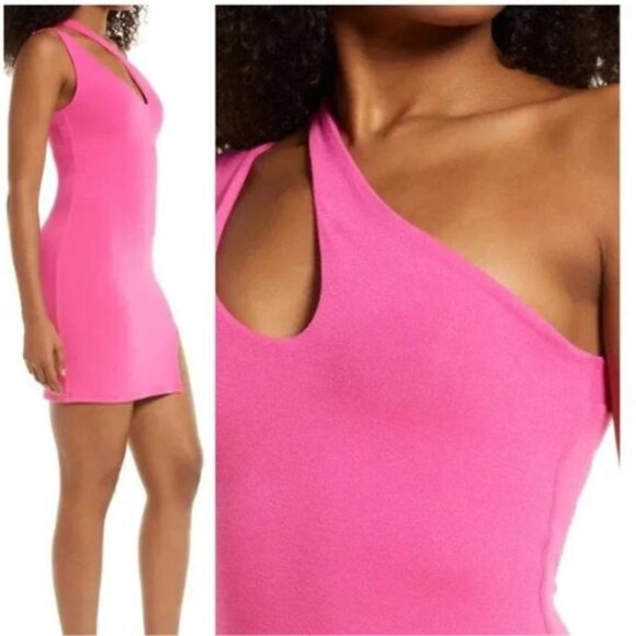 Naked Wardrobe  Cutout One-Shoulder Mini Dress in Pink 17762 - Picture 1 of 10